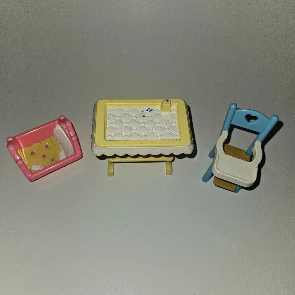 Fisher Price Loving Family Baby Furniture Lot Cradle Highchair Changing Table
